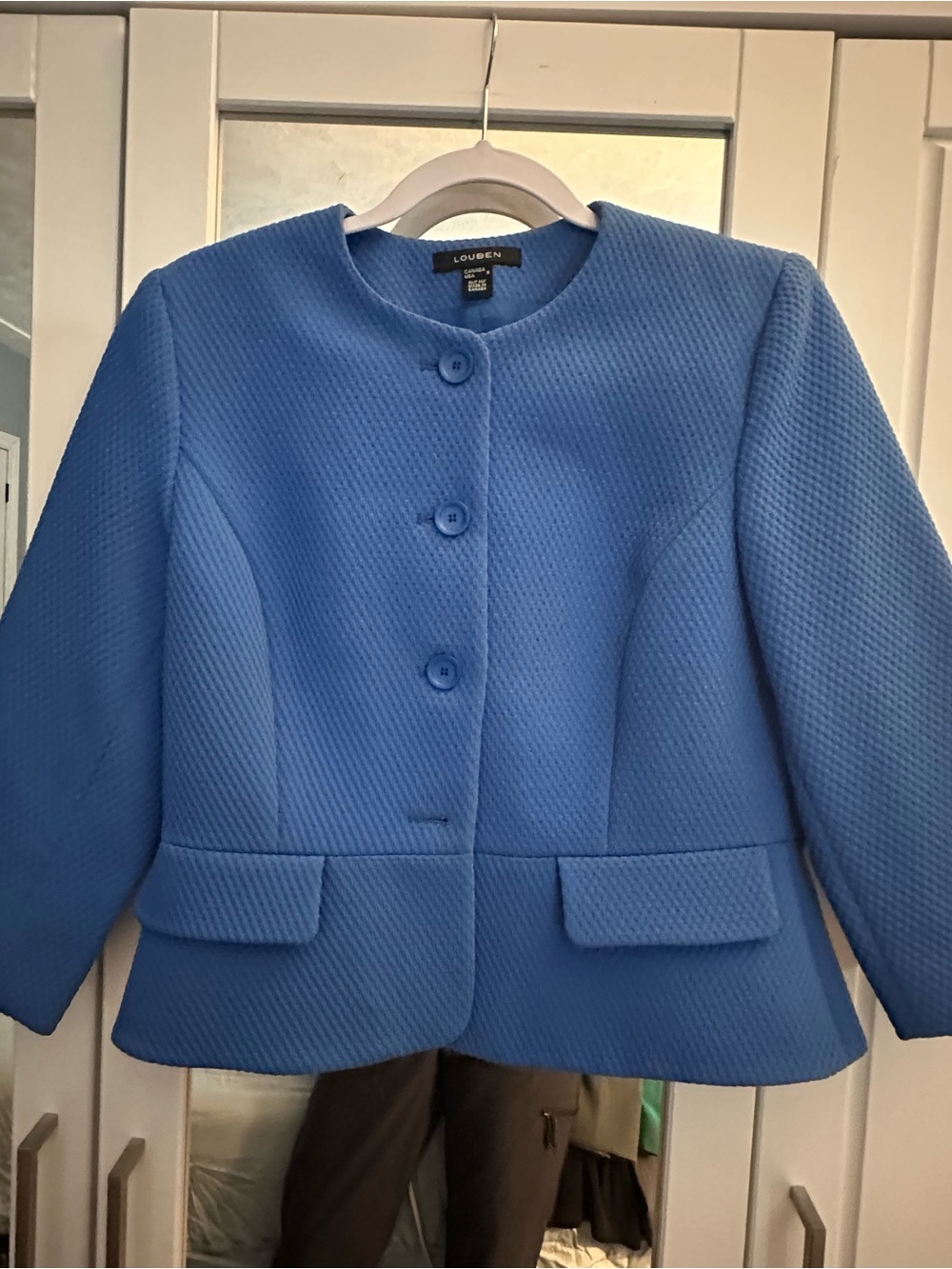 Louben Sky Blue Textured Button-Front Blazer